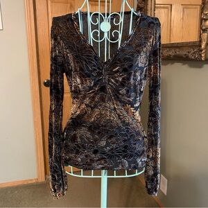 Women’s Wet Seal Y2K iridescent sheer long sleeve V-neck dark top size XS/S
